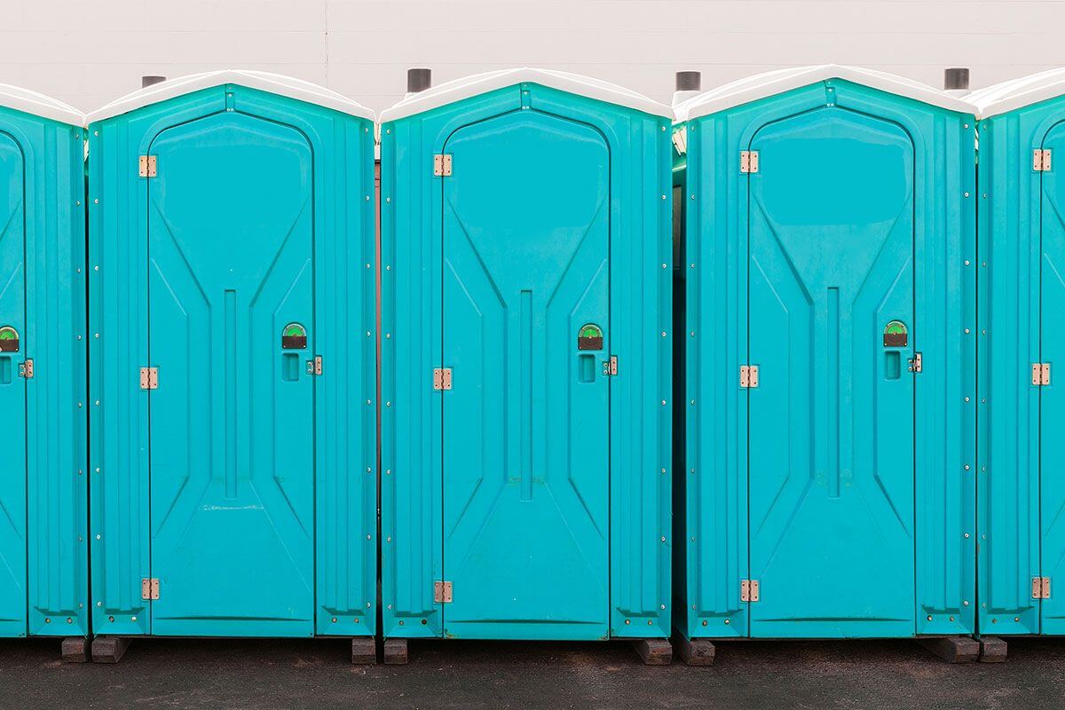 Industrial portable restroom units at a plant in Hastings, Nebraska