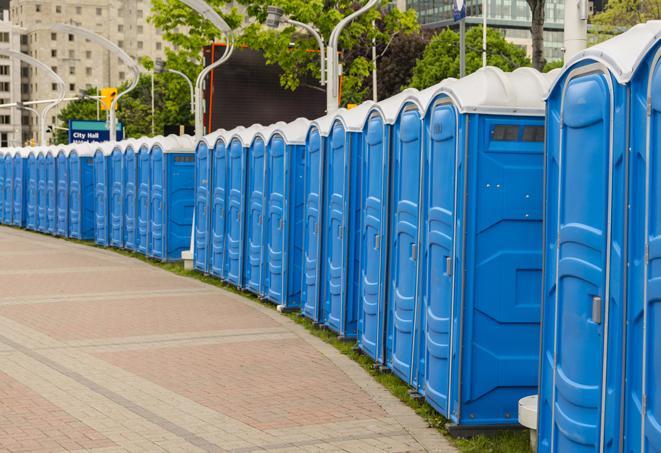 Seasonal porta potty units set up at a Hastings, Nebraska venue